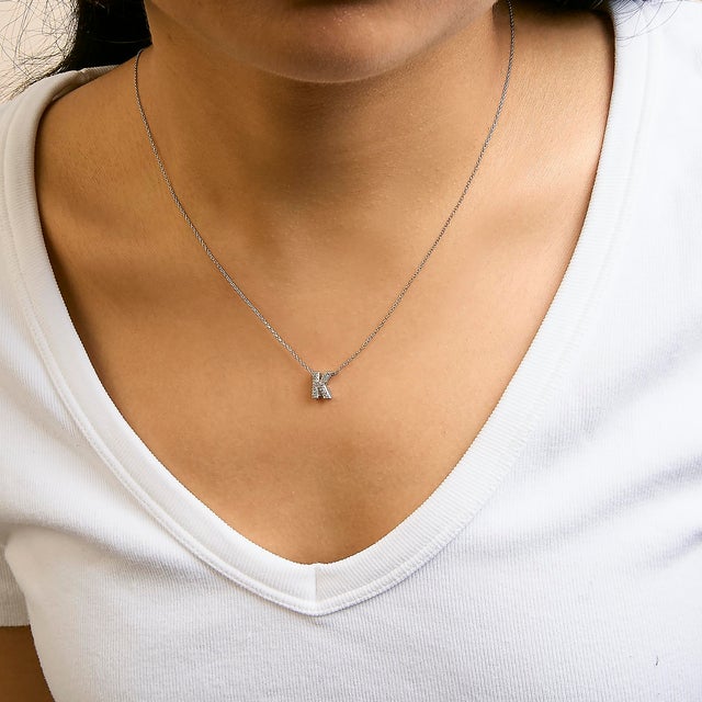 10K White Gold Diamond Accent "K" Initial Bubble Pendant Necklace For Sale - Image 4 of 5