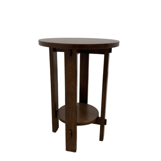 Mission Style Oak Round End Table - Michael's Cherry For Sale - Image 10 of 13