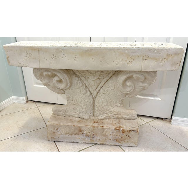 Hollywood Regency Vintage Neoclassical Style Double Rams Head Console Table For Sale - Image 3 of 16