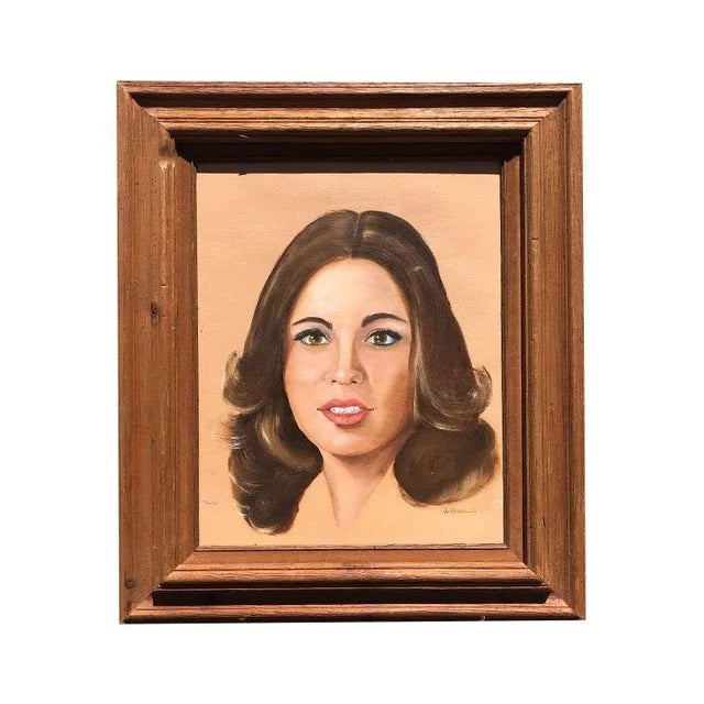 Wood 1980s Figural Female Oil Portrait Painting on Canvas of Woman Wood Framed For Sale - Image 7 of 7