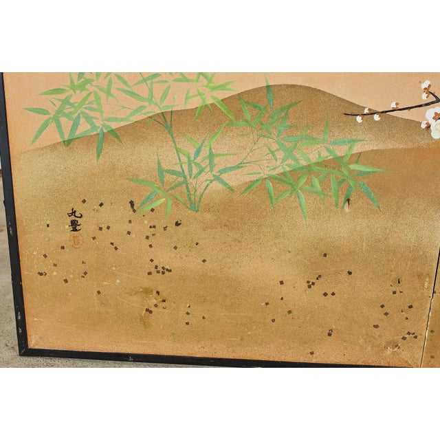 Mid 20th Century Japanese Showa Two Panel Screen Blossoming Prunus Tree For Sale - Image 5 of 13