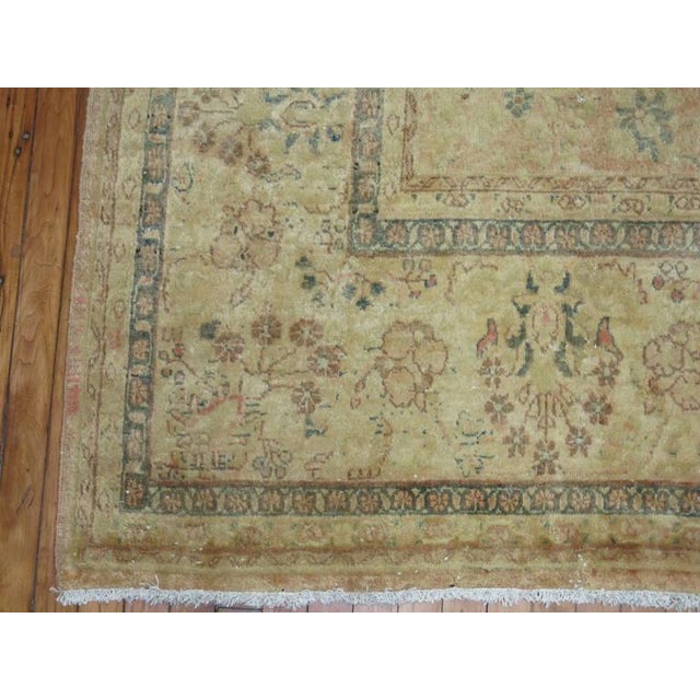 A rare size Persian rug. Soft pink terra cotta field with accents of grey and blue.