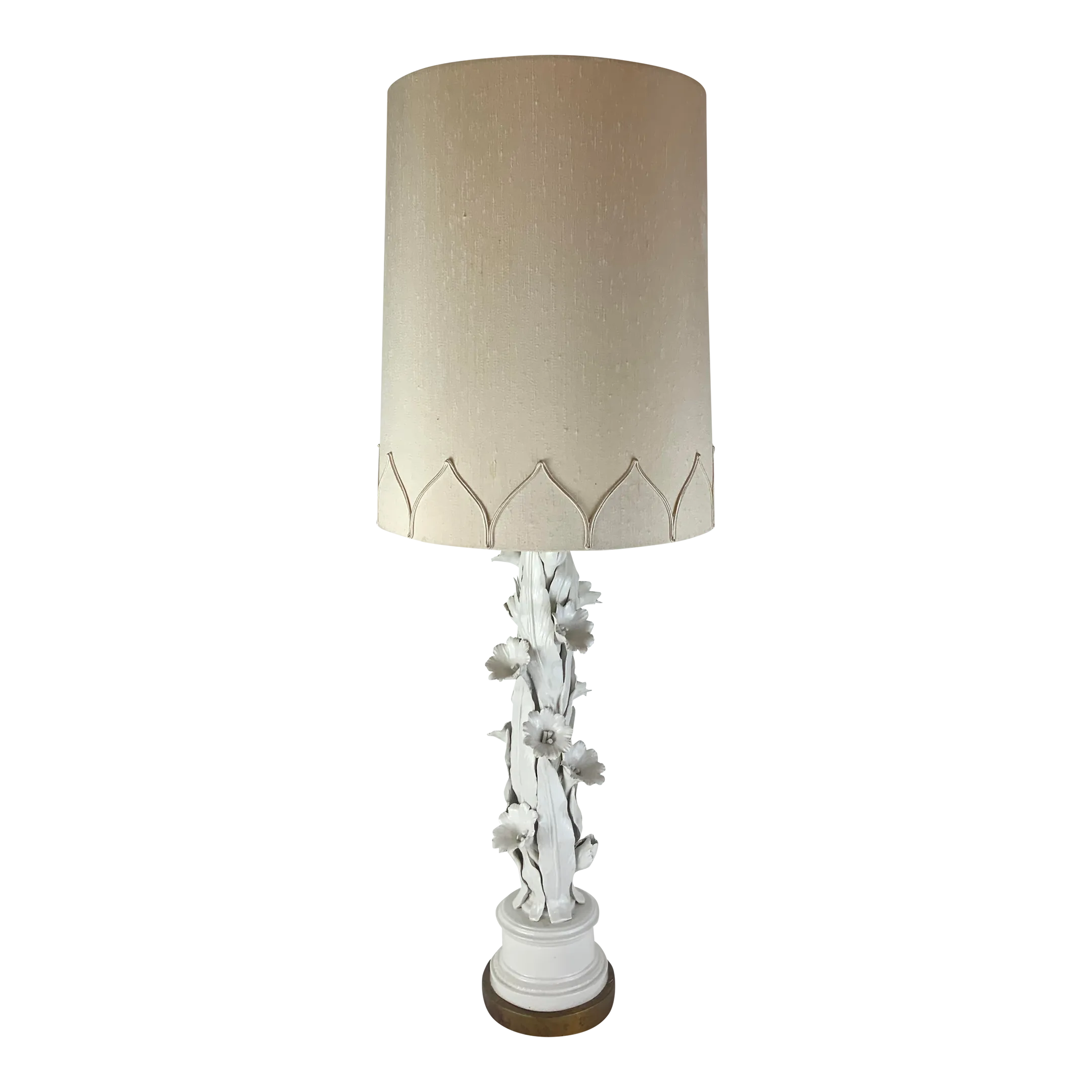 1950s Three Dimensional Floral Blanc De Chine Lamp With Custom