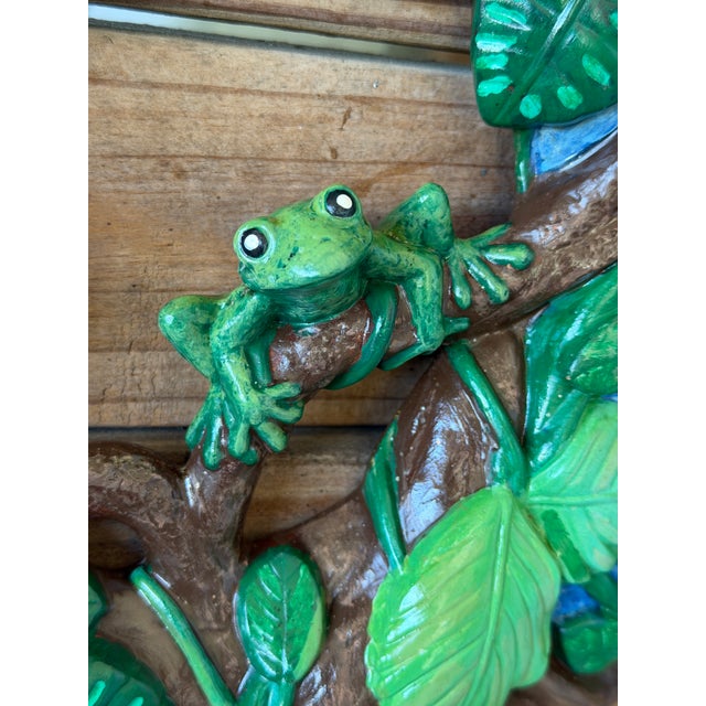 Vintage Tropical Parrot & Toucan Ceramic Wreath Wall Sculpture For Sale - Image 9 of 12