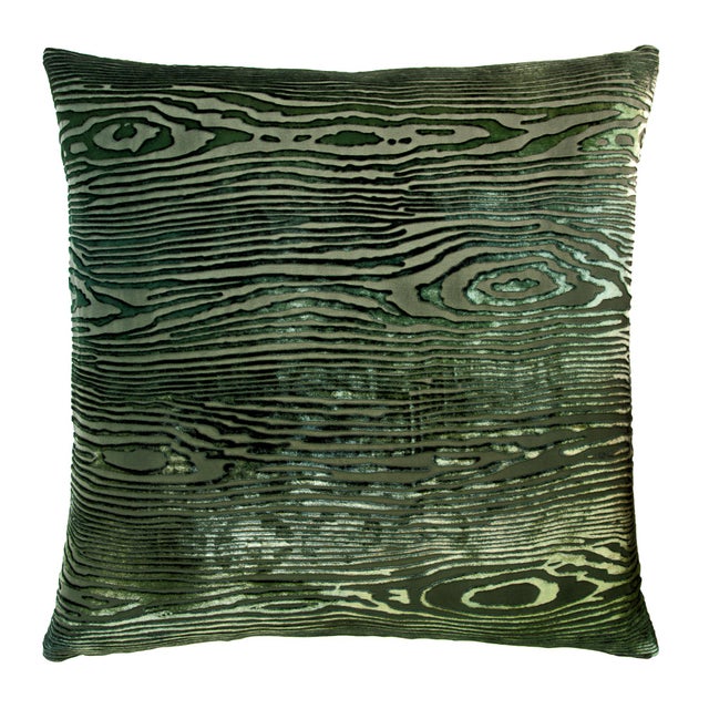 Contemporary Kevin O'Brien Woodgrain Faux Bois Evergreen Cut Velvet 22" Pillow For Sale - Image 3 of 3