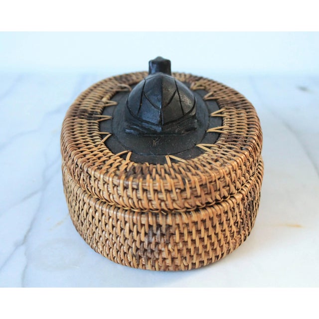 Vintage Wicker Woven Lidded Turtle Trinket Box For Sale - Image 4 of 11