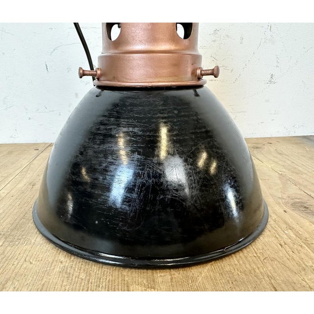 Industrial Italian Black Enamel Factory Lamp with Iron Top, 1950s For Sale - Image 14 of 18