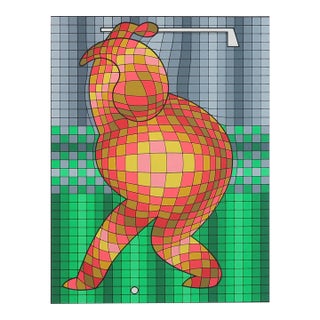 Vintage Victor Vasarely the Golfer LTD Serigraph, Hand Signed Art From 1989, Unframed For Sale