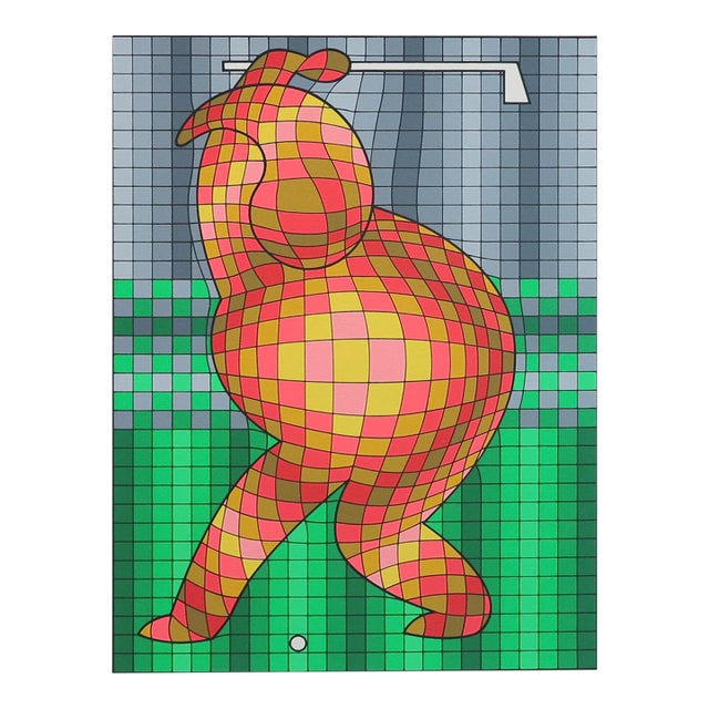 Vintage Victor Vasarely the Golfer LTD Serigraph, Hand Signed Art From 1989, Unframed For Sale