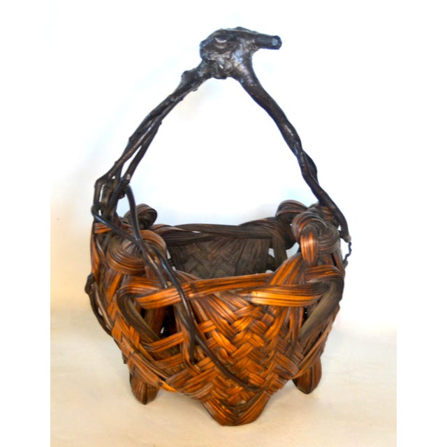 Wood Antique Japanese Ikebana Basket Meiji Period For Sale - Image 7 of 9