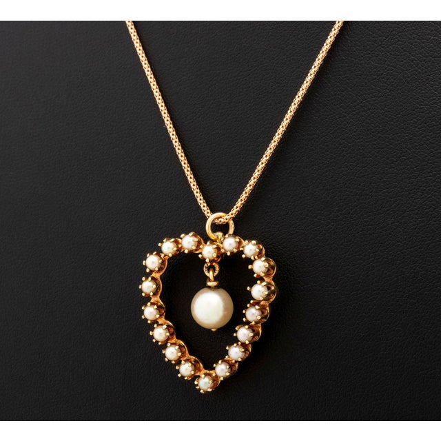 Late 20th Century Pearl Heart Form Pendant on Rose Gold Necklace For Sale - Image 5 of 7