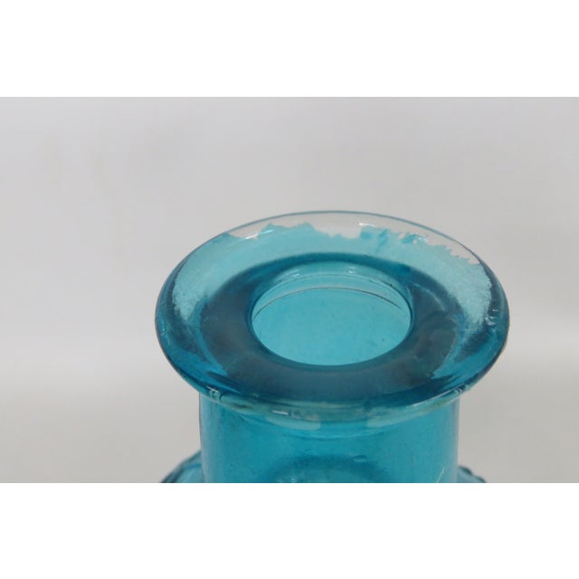 Mid 20th Century Blue Squared Glass Bottle Embossed Carafe With Grapes Lattice Vase 4801b For Sale - Image 5 of 14
