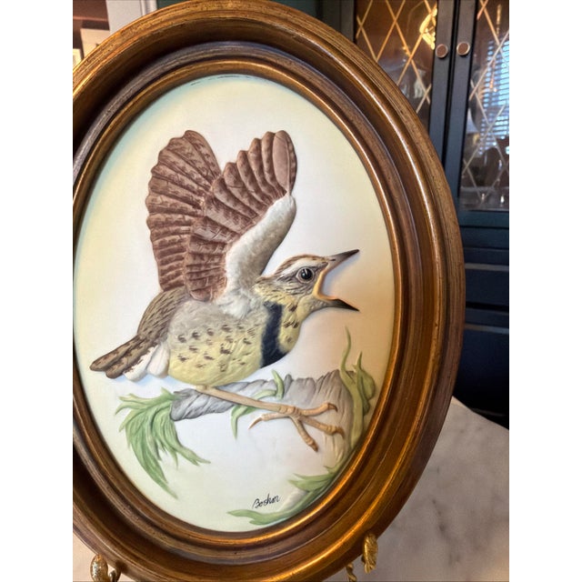 1950s Boehm Porcelain Fledgling Wall Art Bas-Relief Oval Frame For Sale - Image 4 of 9