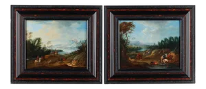 After Elias Martin, Landscapes, Oil on Panels, Framed, Set of 2