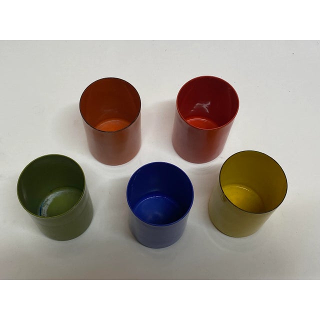 Bright 1960s Enamel Cups, Set of Five For Sale - Image 4 of 8