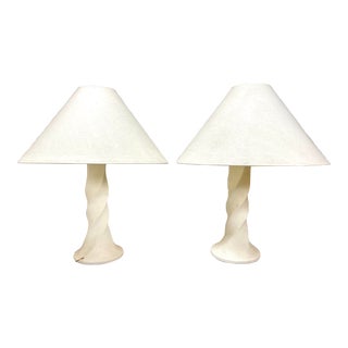 Postmodern Michael Taylor Style Mexican Twisted Plaster Tables Lamps - a Pair For Sale