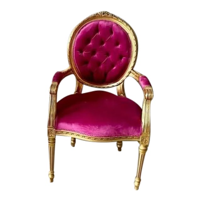 French Pink Velvet & Gold Leaf Chair Chairish