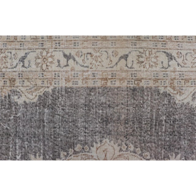 Mid 20th Century Mid 20th Century Distressed Turkish Carpet With Medallion Design in Dark Gray, Lt. Brown & Cream For Sale - Image 5 of 12