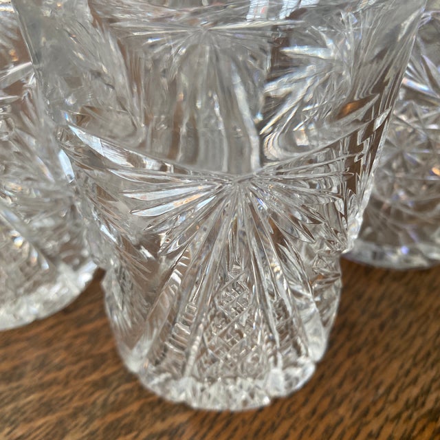 Glass Antique Hand Cut Crystal Double Old Fashioned Glasses - Set of 4 For Sale - Image 7 of 9