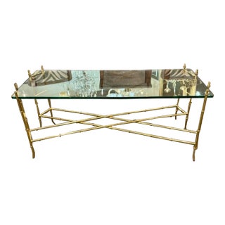 Italian Brass Bamboo Form Coffee Table For Sale