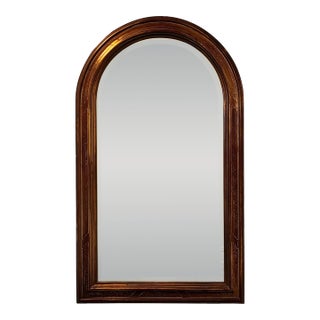 Mid 20th Century Vertical Antiqued Arch Top Wall Mirror Warm Gold Painted Wood For Sale