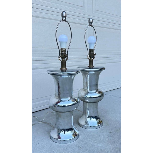 Bull Nose Cylinder Mercury Glass Table Lamps - a Pair For Sale - Image 14 of 18