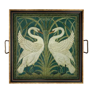Contemporary Swans Tray With Brass Handles, Large