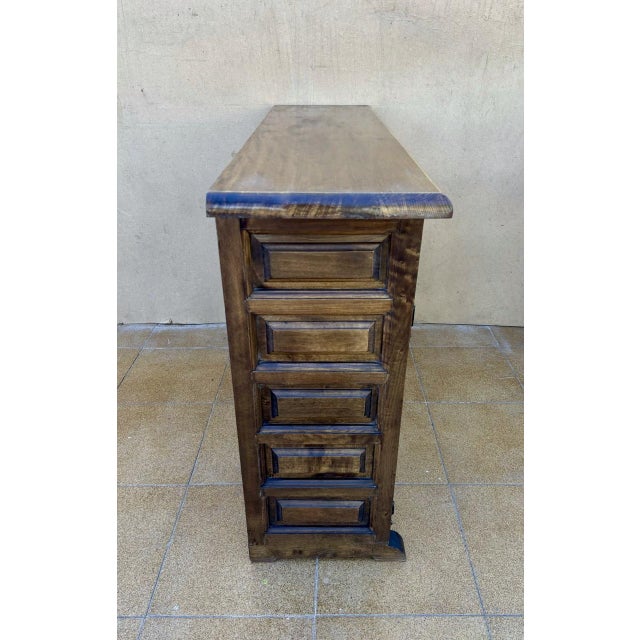 Spanish Rustic Sideboard with Hand-Carved Panels and Original Iron Hardware, 1960 For Sale - Image 6 of 10