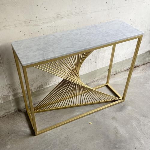 Metal Sculptural Console Table in Gilt Metal with Carrara White Marble Top, 1990s For Sale - Image 7 of 9
