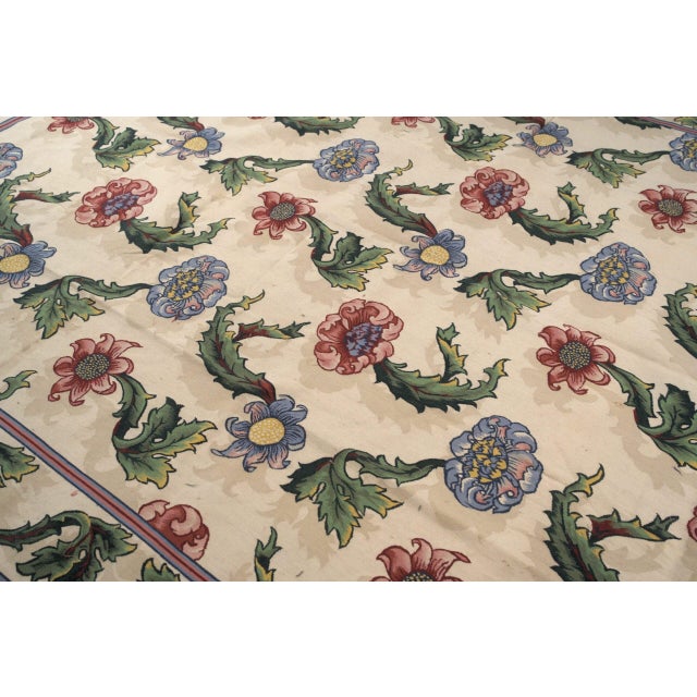 9x12 Vintage Aubusson Flat Weave Wool Rug, Ivory Garden Blossom For Sale In New York - Image 6 of 12