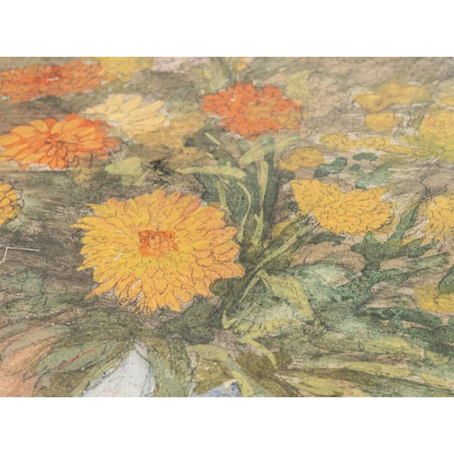 1920s Art Deco Flowers, Watercolor on Thick Paper, Framed For Sale - Image 5 of 12