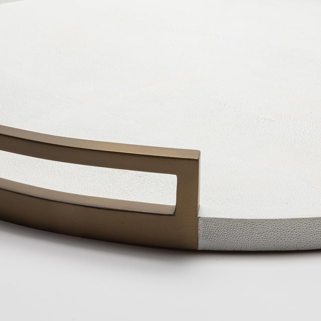 Metal Round Tray in White Shagreen With Bronze Patina Brass by R&y Augousti For Sale - Image 7 of 7