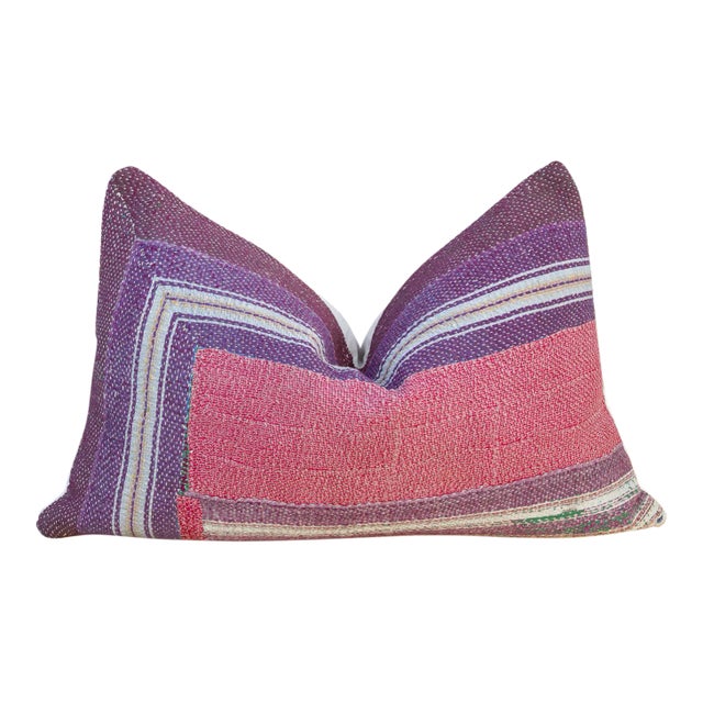 Hema Vintage Lumbar Boho Kantha Pillow For Sale