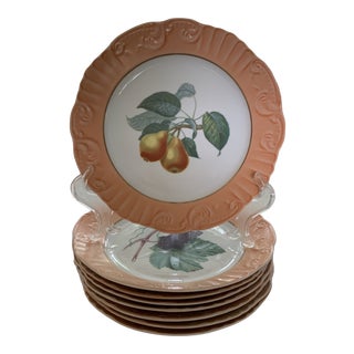 Vintage Vista Alegre for Mottahedeh Summer Fruit Porcelain Dinner Plates- Set of 8 For Sale