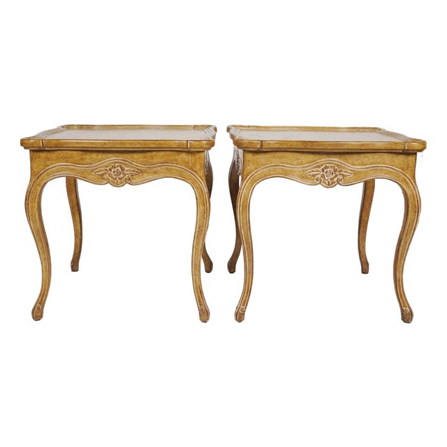 Late 20th Century Pair of Judson Rothschild Italian Rococo Louis XV Style End Tables | Distressed Walnut Finish For Sale
