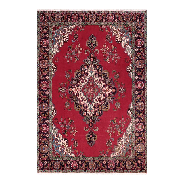 Shabby Chic Persian Vintage Tabriz Red/Purple Wool Rug - 9'8'' X 13'0'' For Sale