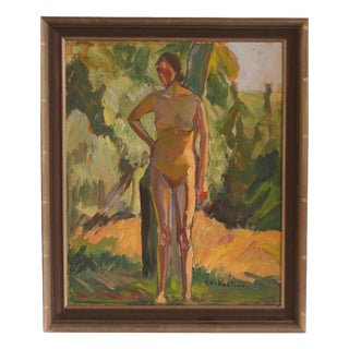 Clara-Eva Dahlbom, Standing Nude Woman, 1960s, Oil on Panel For Sale