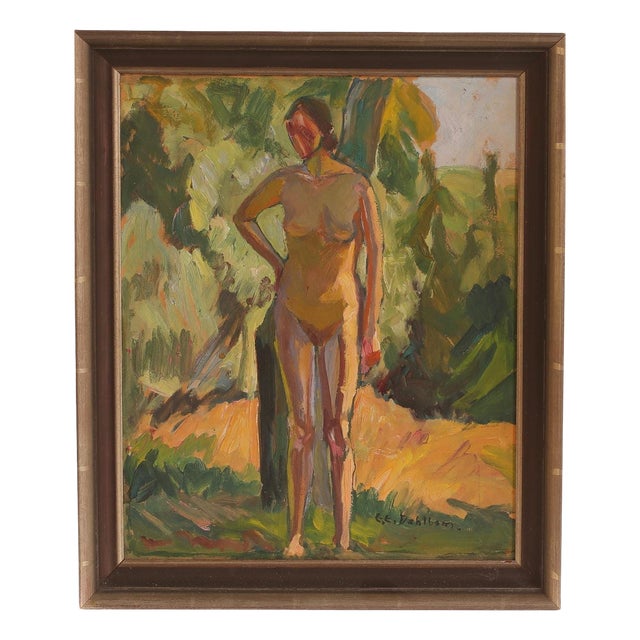 Clara-Eva Dahlbom, Standing Nude Woman, 1960s, Oil on Panel For Sale