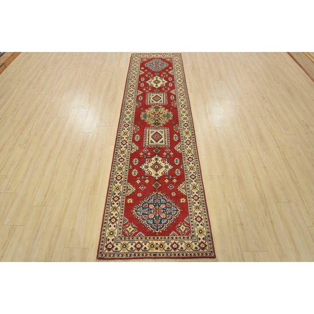 Farmhouse Kazak Runner 2’9” X 9’7” Red Wool Tribal Hand-Knotted Oriental Rug For Sale - Image 3 of 13