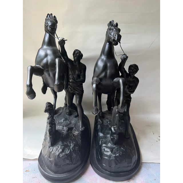 Pair of Vintage Figural Statue of Man & Rearing Horse For Sale In Washington DC - Image 6 of 13