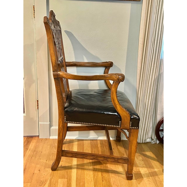Century Furniture Mid 20th Century Chinese Chippendale Armchair by Century Furniture Co With Original Leather Upholstery For Sale - Image 4 of 12