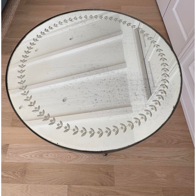1940s 1940s French Silver Iron & Etched Mirror Guéridon Side Table, 28″ For Sale - Image 5 of 5