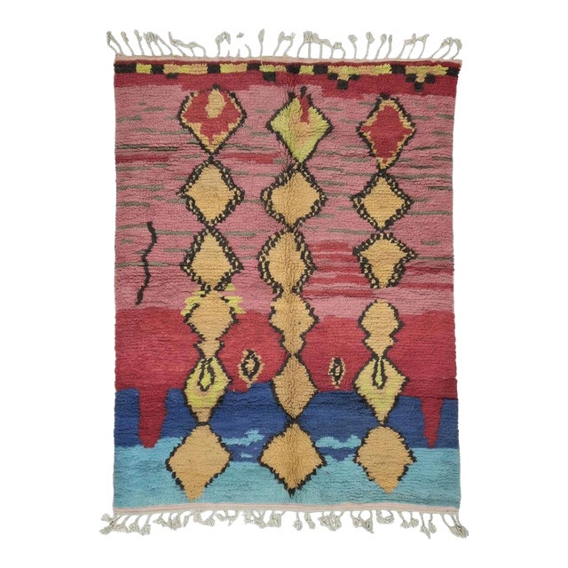 Handmade Abstract Berber Wool Rug - 8.9 X 6.6 Ft For Sale
