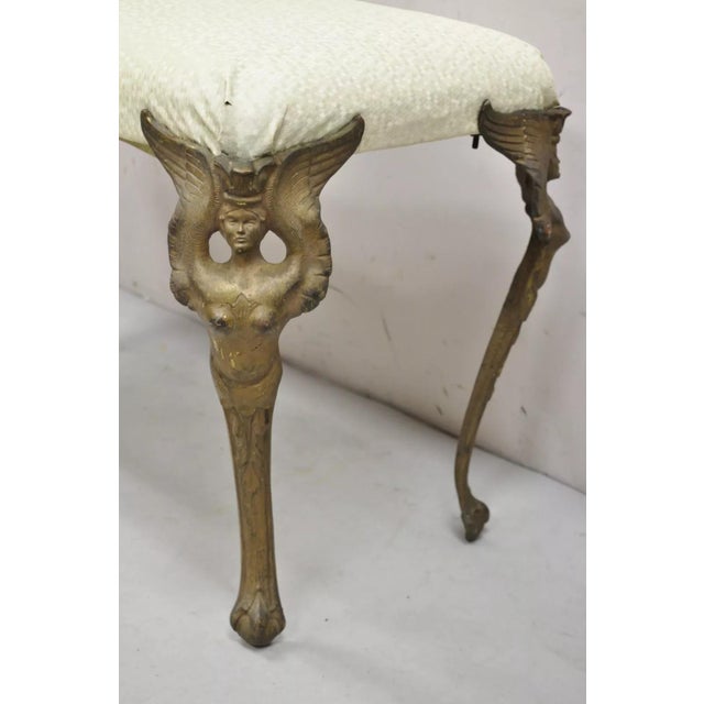 Early 20th Century Antique French Art Deco Figural Bench With Cast Iron Winged Women Legs For Sale - Image 4 of 11
