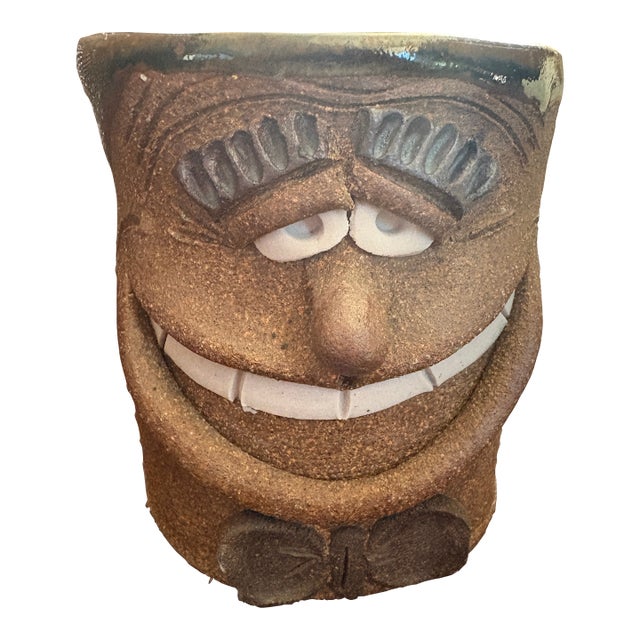 Vintage 1960's Ugly Face Stoneware Mug For Sale