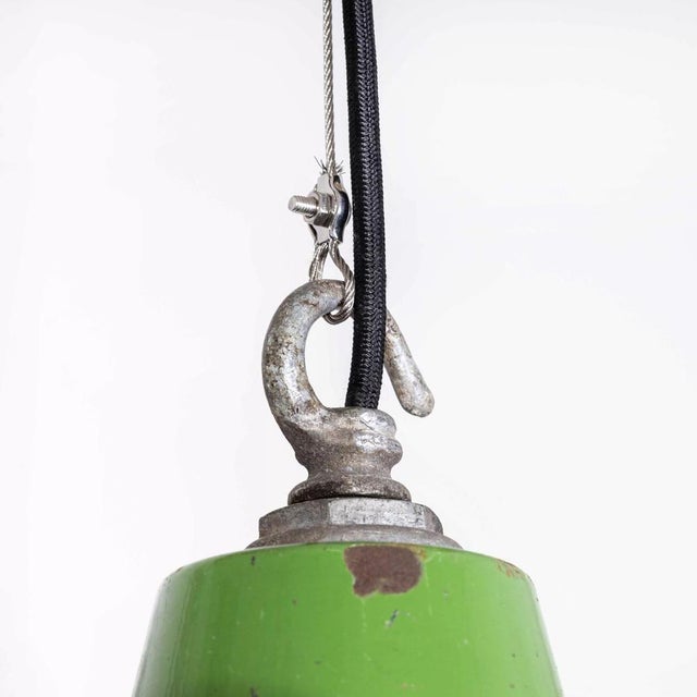 Industrial Green Enamel Single Pendant Lamp, 1940s For Sale - Image 11 of 13
