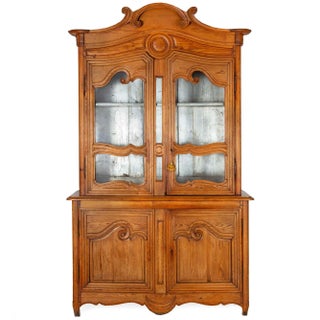 French Provincial Waxed Pine Bookcase Display Cabinet Cupboard For Sale