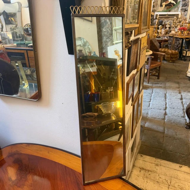 Gio Ponti 1950s Gio Ponti Style Mid-Century Modern Brass Rectangular Wall Mirror For Sale - Image 4 of 13