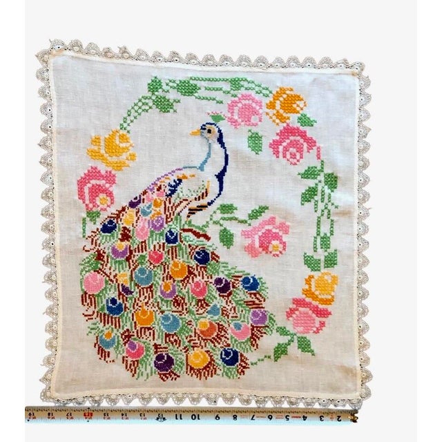 Vintage Peacock Embroidered Tapestry Art Cloth Panel For Sale - Image 12 of 12