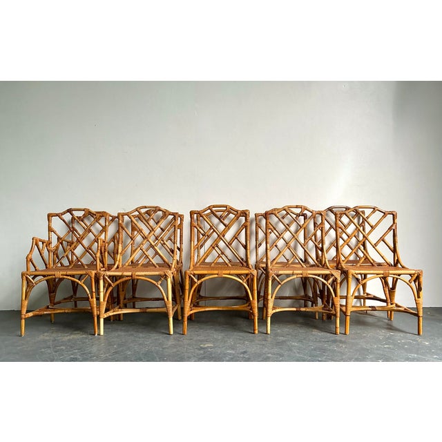 Vintage Dal Vera Chinese Chippendale Bamboo and Cane Dining Chairs - Set of 10 For Sale - Image 4 of 15